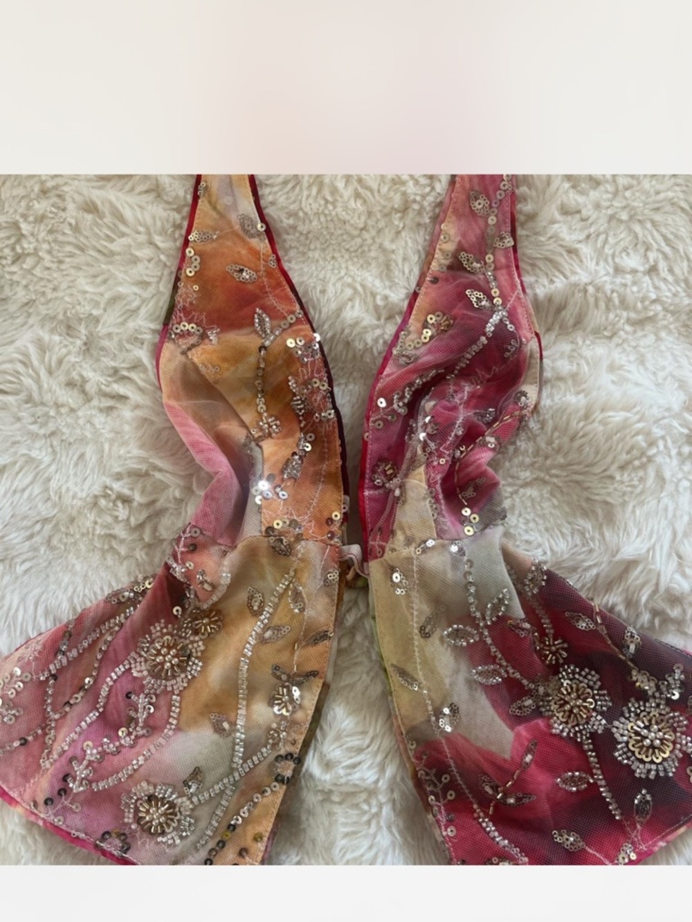 Embellished Halter Crop Top in Pink Multi - Picture 2 of 3